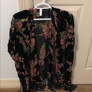 Black flower cardigan velvet M/L
